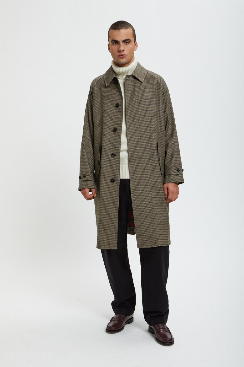 Wool Raglan Coat Pied De Poule Desert | Baracuta