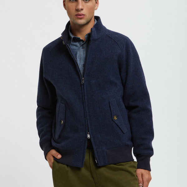 Unpadded Pattern Wool G9 Herringbone Navy | Baracuta