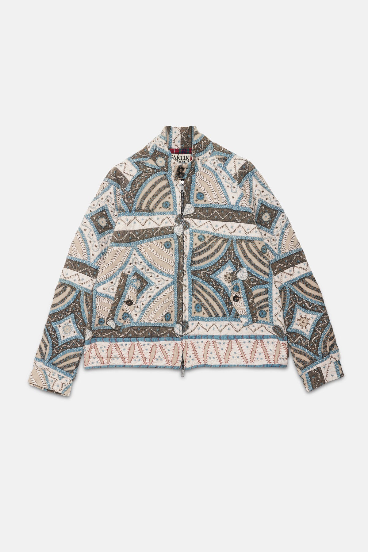 KARTIK RESEARCH Patchwork Quilted Zip Work Jacket - White