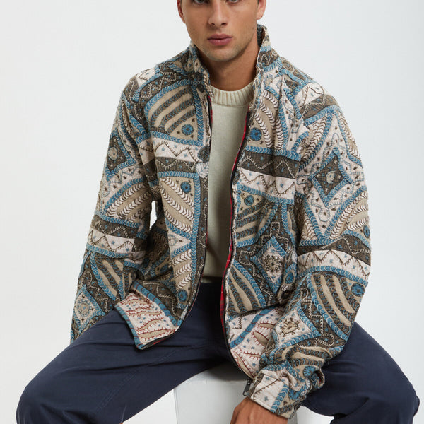 KARTIK RESEARCH Patchwork Quilted Zip Work Jacket - White