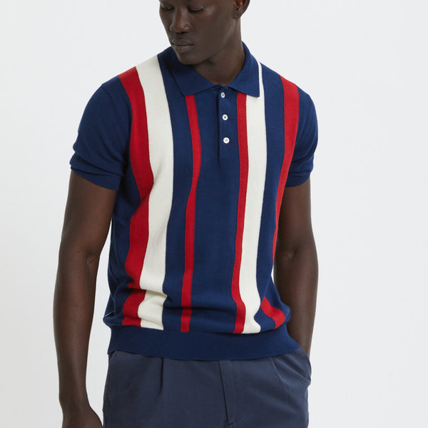 Lined Stripe Polo Navy | Baracuta